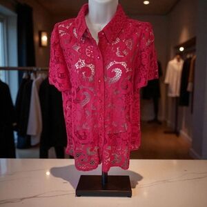 Saks Fifth Avenue Red Lace Blouse